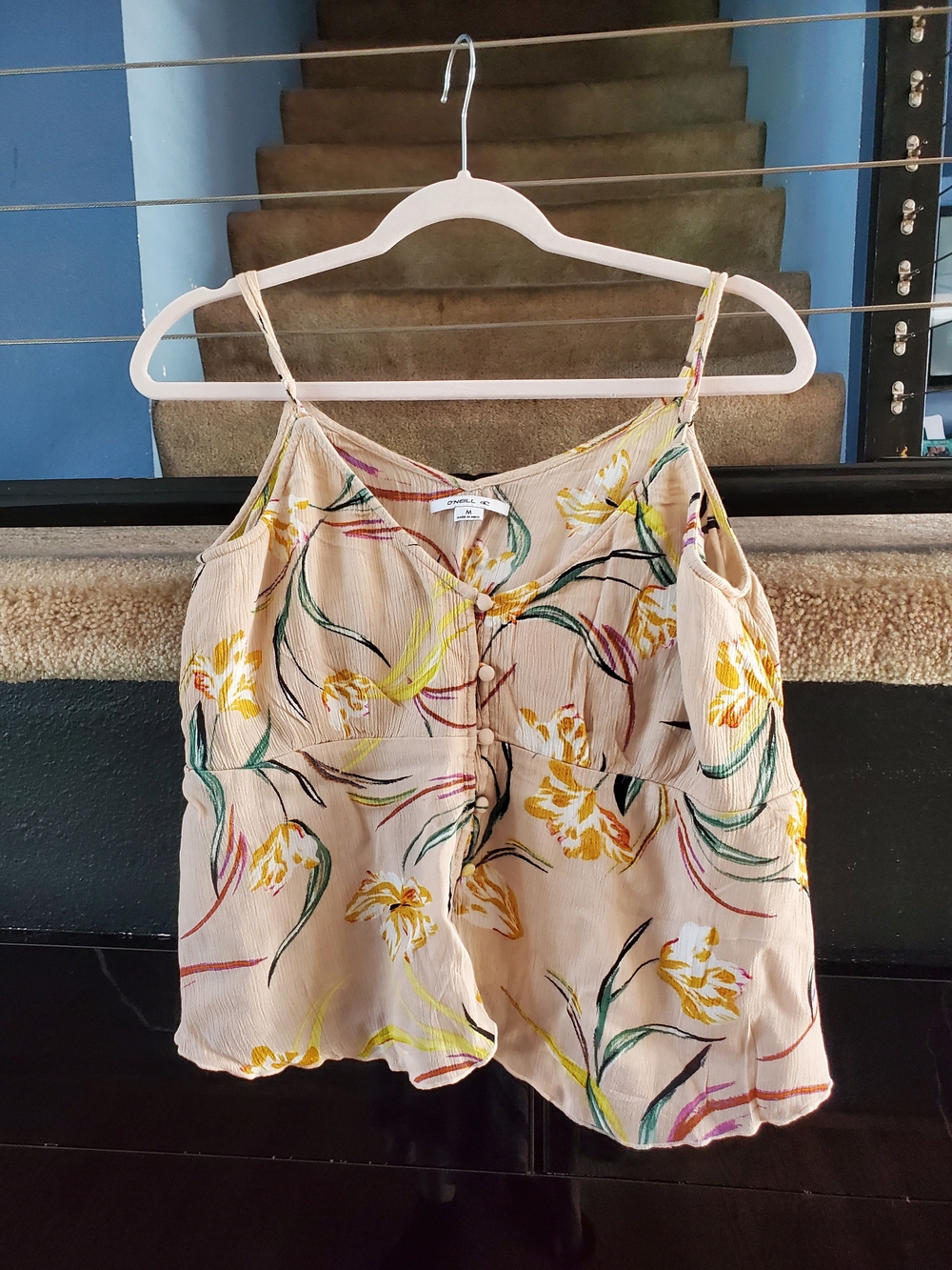 O'Neill Beige Floral Spaghetti-Strap Tank with Yellow Flowers